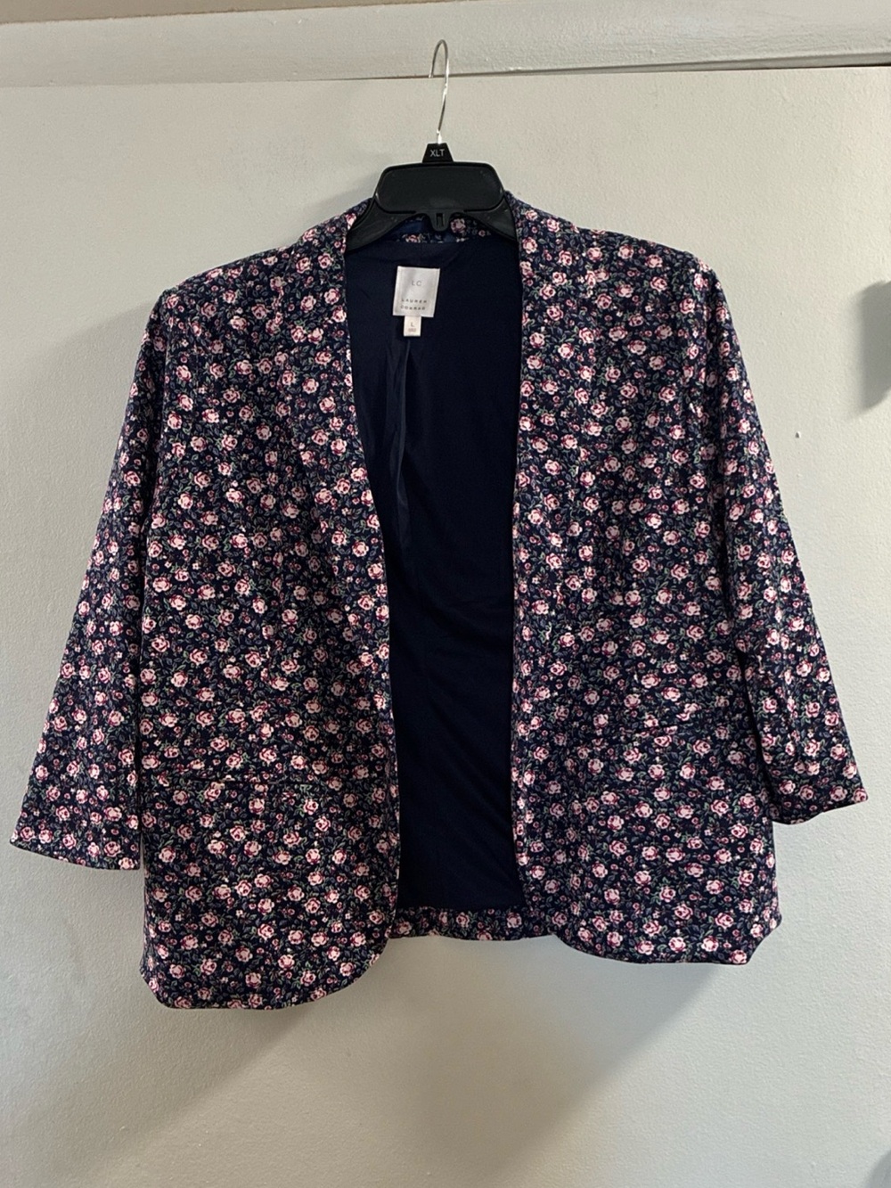 LC Lauren Conrad Navy Blazer with Pink Floral Print